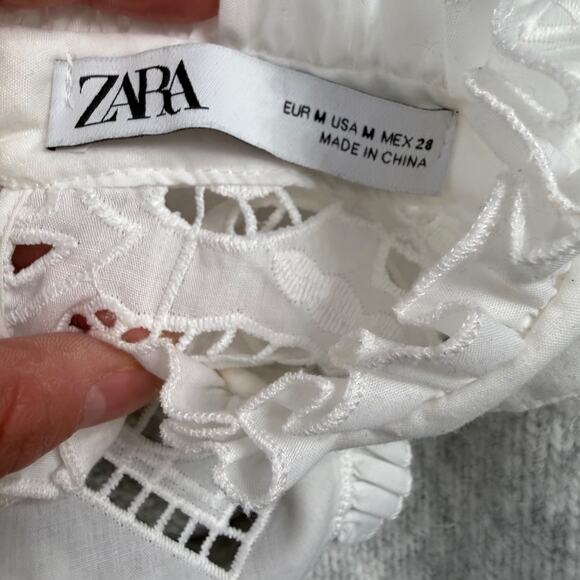 ZARA Women’s M Grey Wool Blend Knit Sweater Lace Yoke Cottage Grandmacore - Picture 3 of 5